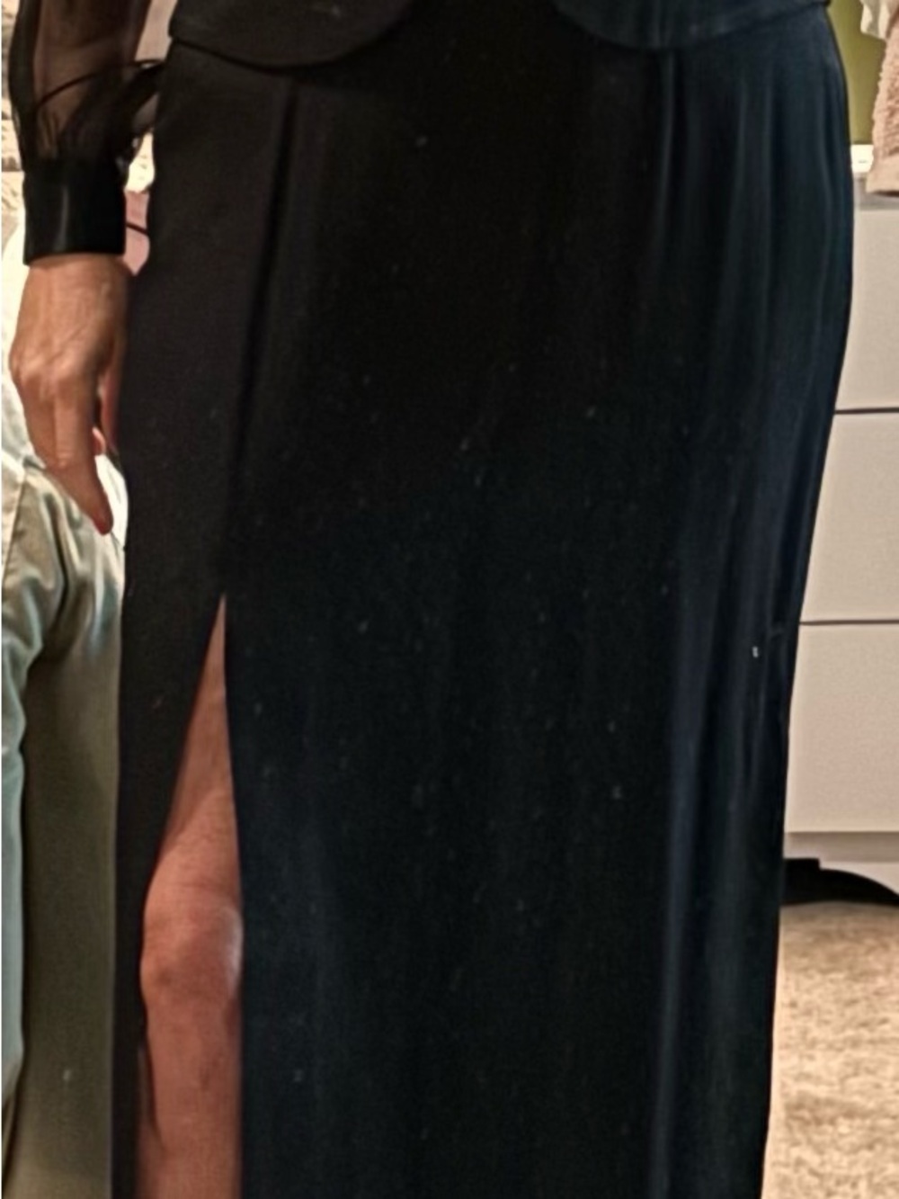 J.R.Nites Elegant Black Two-Piece Evening Dress with Side Slit and Sheer Sleeves - Picture 3 of 8